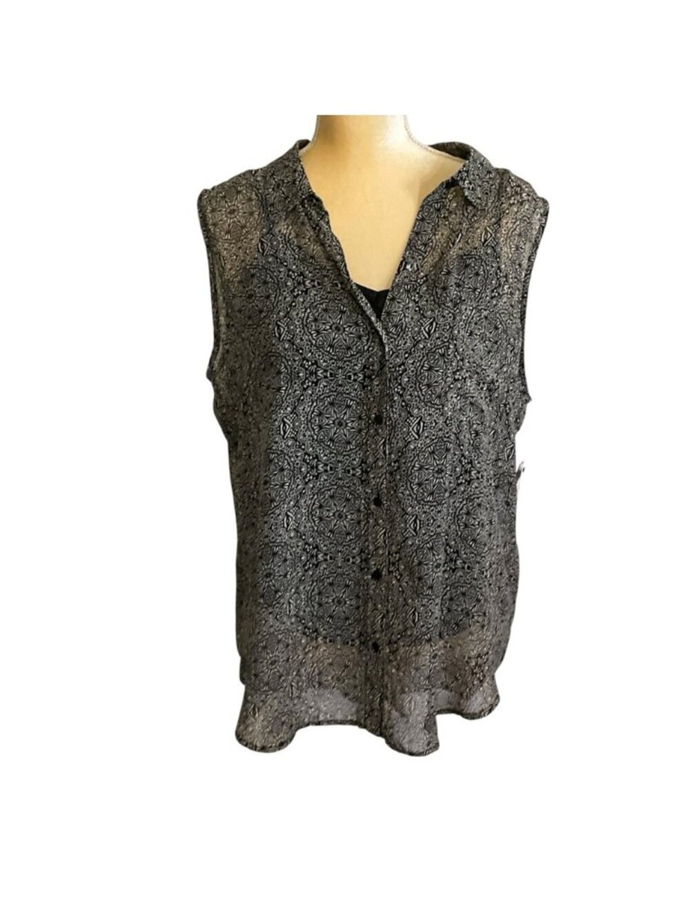 black & white Semi-sheer Top with black camisole - Picture 3 of 9